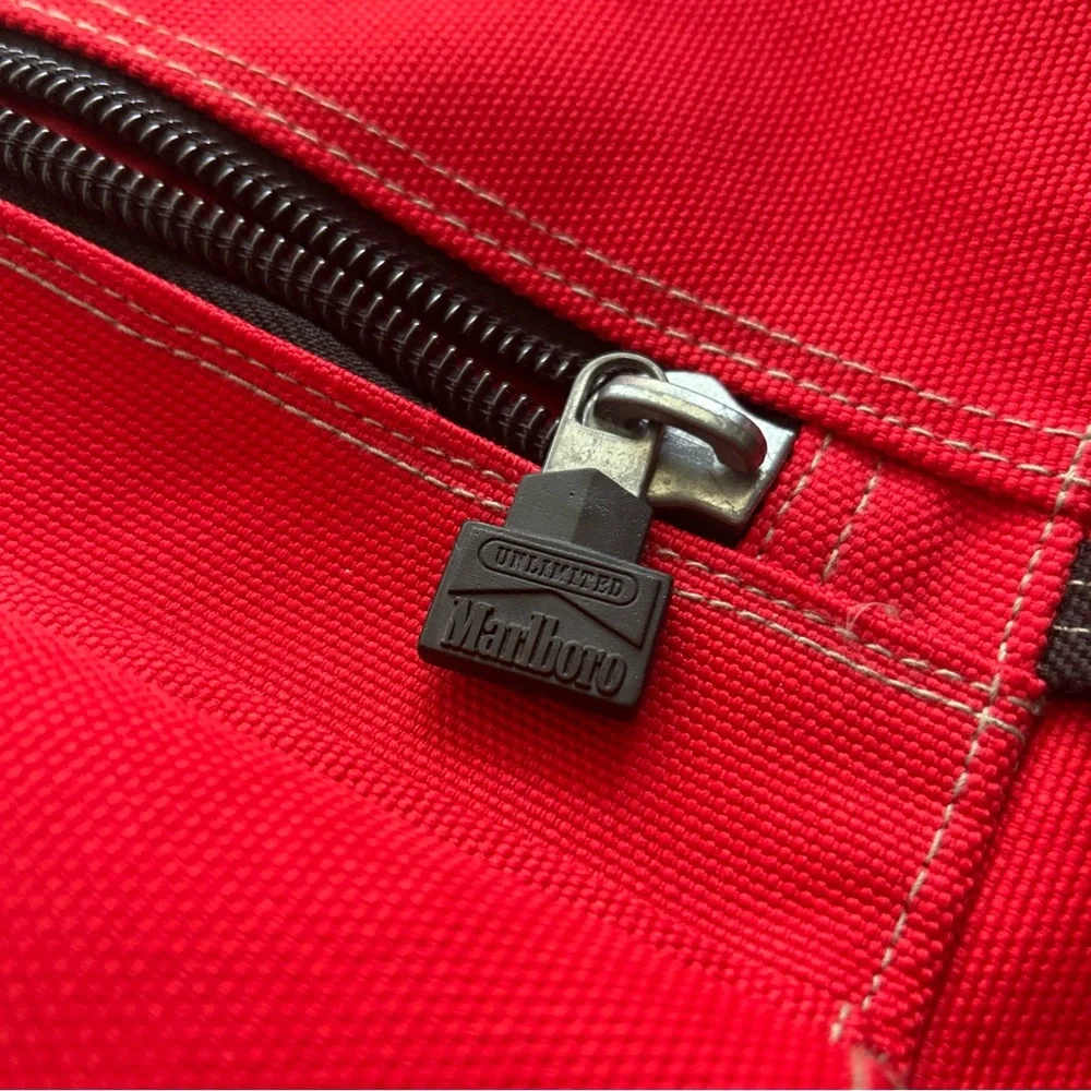VTG 90s Marlboro UnlimitedDrawstringRed Duffel ShoulderWaterproof Backpack Large